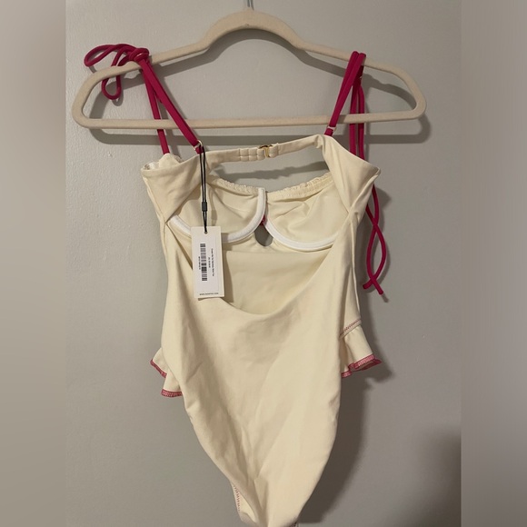 Montce Cream and Raspberry Ruffle One-Piece - Picture 10 of 10